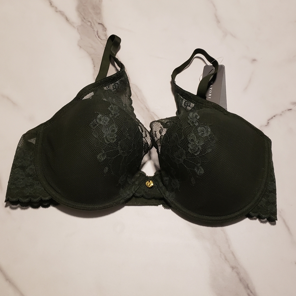 Natori Olive Green Lace Plunge Underwire Bra - Picture 2 of 5